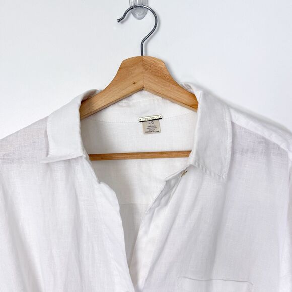 Magaschoni Women's White 100% Linen Midi Button Front Dress Sz Large Shirtdress - Picture 2 of 6